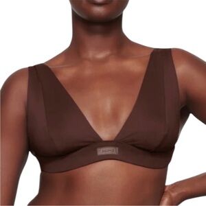 Skims Recycled Swim Plunge Bikini Top in Cocoa